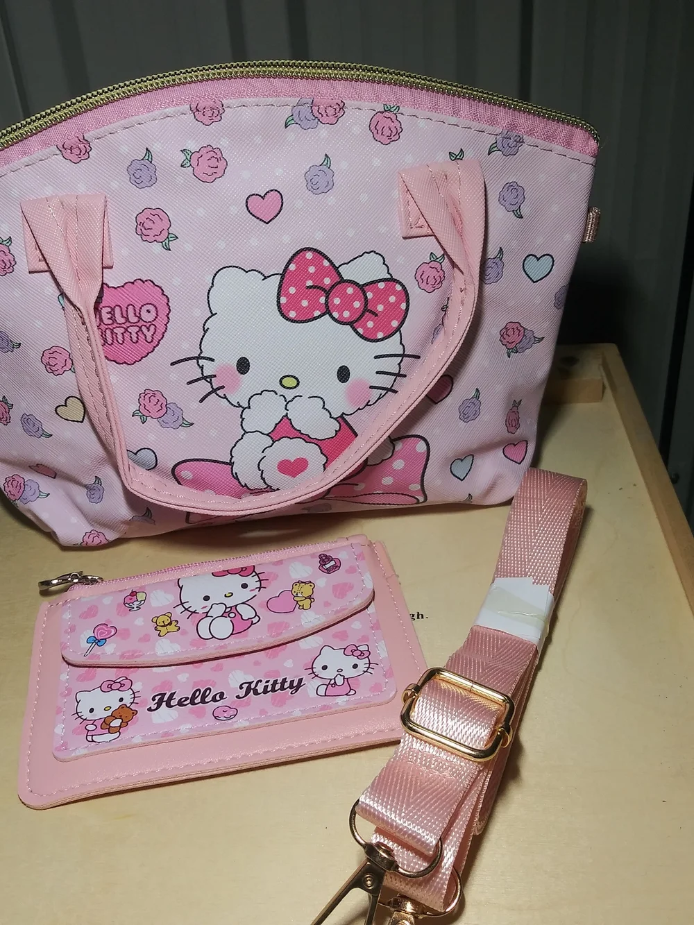 Hello Kitty Pink Shoulder Bag Set with Matching Wallet and Strap